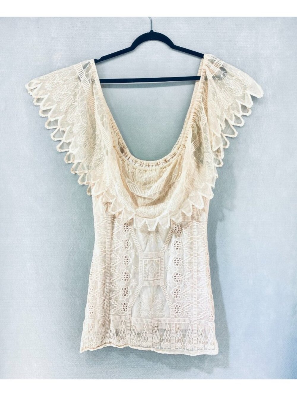 Jens Pirate Booty Cottagecore Dress M/L Cream Lace Off the Shoulder Mini Boho